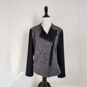 Women's XL Black Gray Asymmetrical Zip Career Church Blazer Jacket
